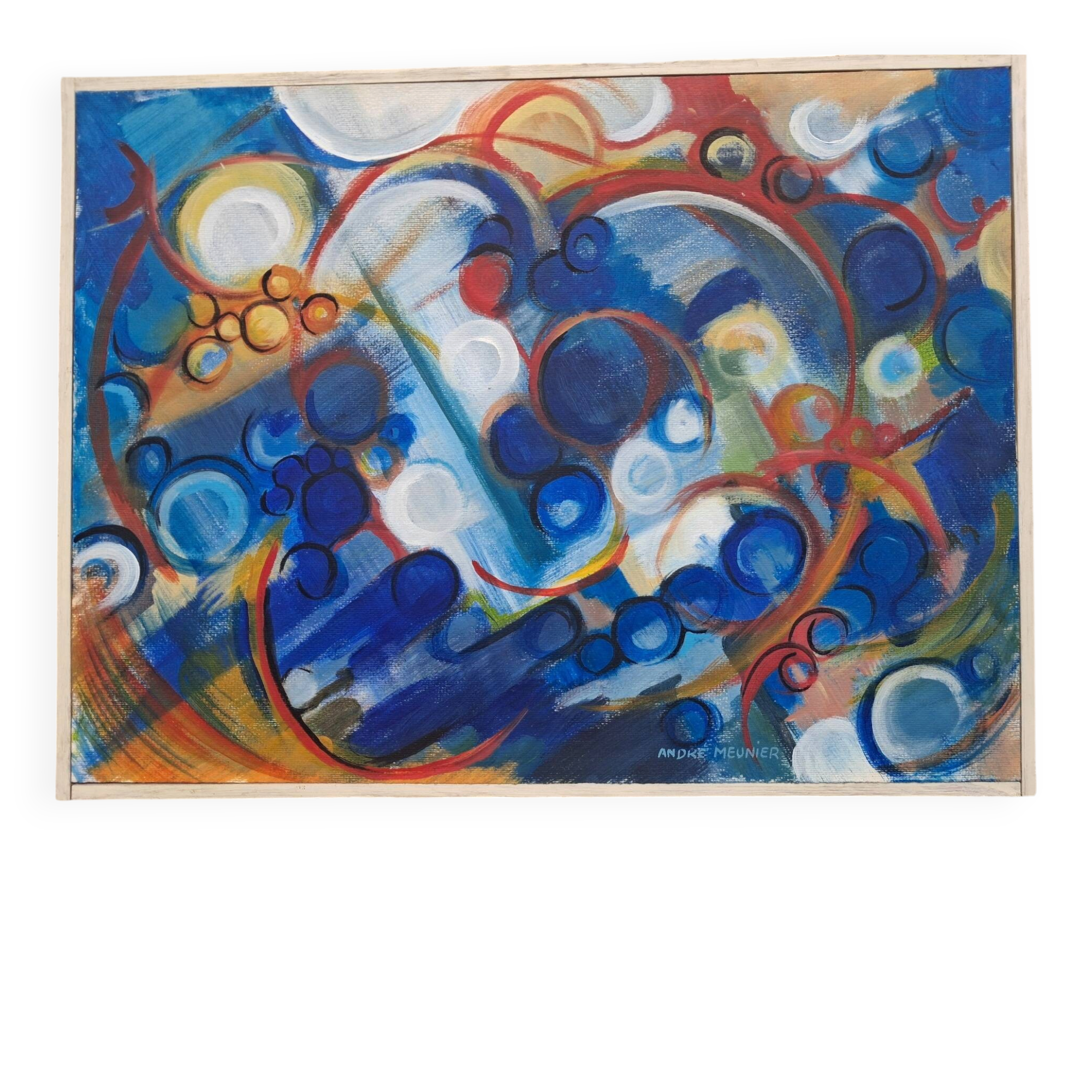 Tableau peinture abstrait signé André Meunier, moderniste, design