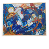 Abstract painting signed by André Meunier, modernist, design.