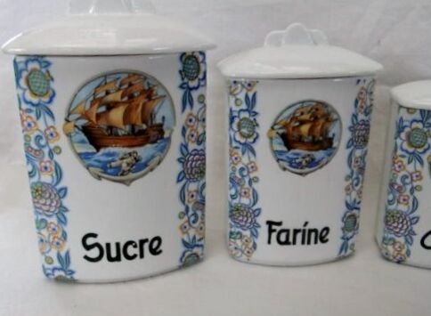 Antique spice jar Czechoclovakia porcelain decoration boat collection