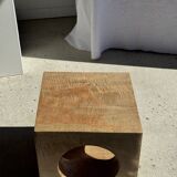 Coffee table, or openwork cubic stool in natural monoxyle mango wood H40.