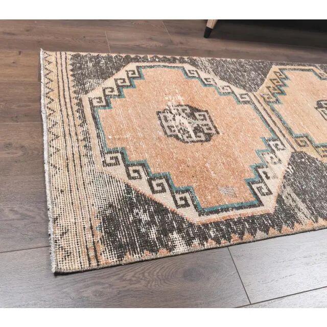 Vintage orange Turkish hand-knotted runner 81x356