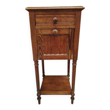 Table de nuit ancienne en bois massif et marbre – XIXème