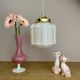 Vintage art deco globe pendant light in pale pink opaline.