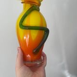 Murano style blown and pulled glass vase with raised flower