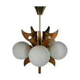 Lustre en bois du milieu du siècle, années 1970