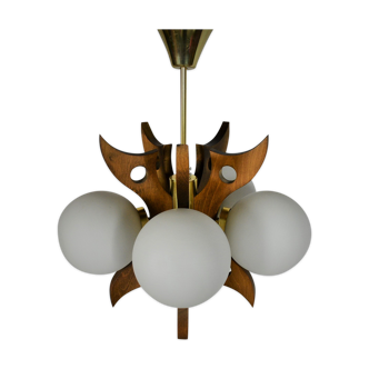 Midcentury Wood Chandelier, 1970s