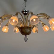 Venetian lustre in two-colour Murano glass, blue and gilded, circa 1990.