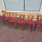 Set of 6 wooden bistro chairs with vintage cushion from the 70s/80s/90s