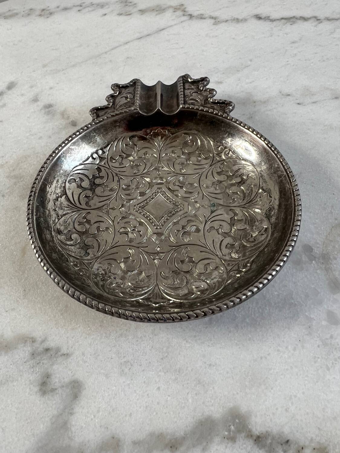 Antique silver-plated metal trinket tray