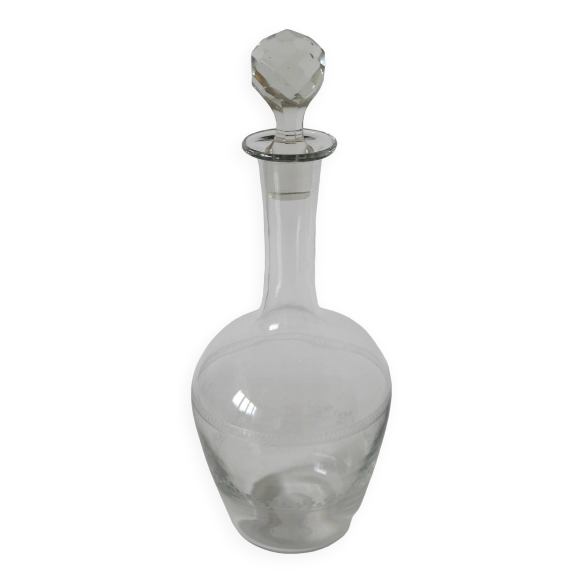 large wine carafe in chiseled glass and faceted stopper 1930