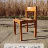 Set vintage pine dining table with 4 rush seat chairs Dutch design