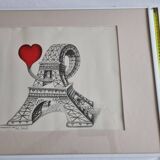 Offset lithograph signed by Mario Astrit Repage - Stylized representation of the Eiffel Tower with c