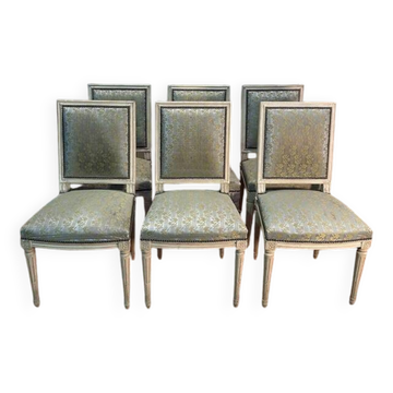 Set of 6 Louis XVI chairs. Beige rechampi