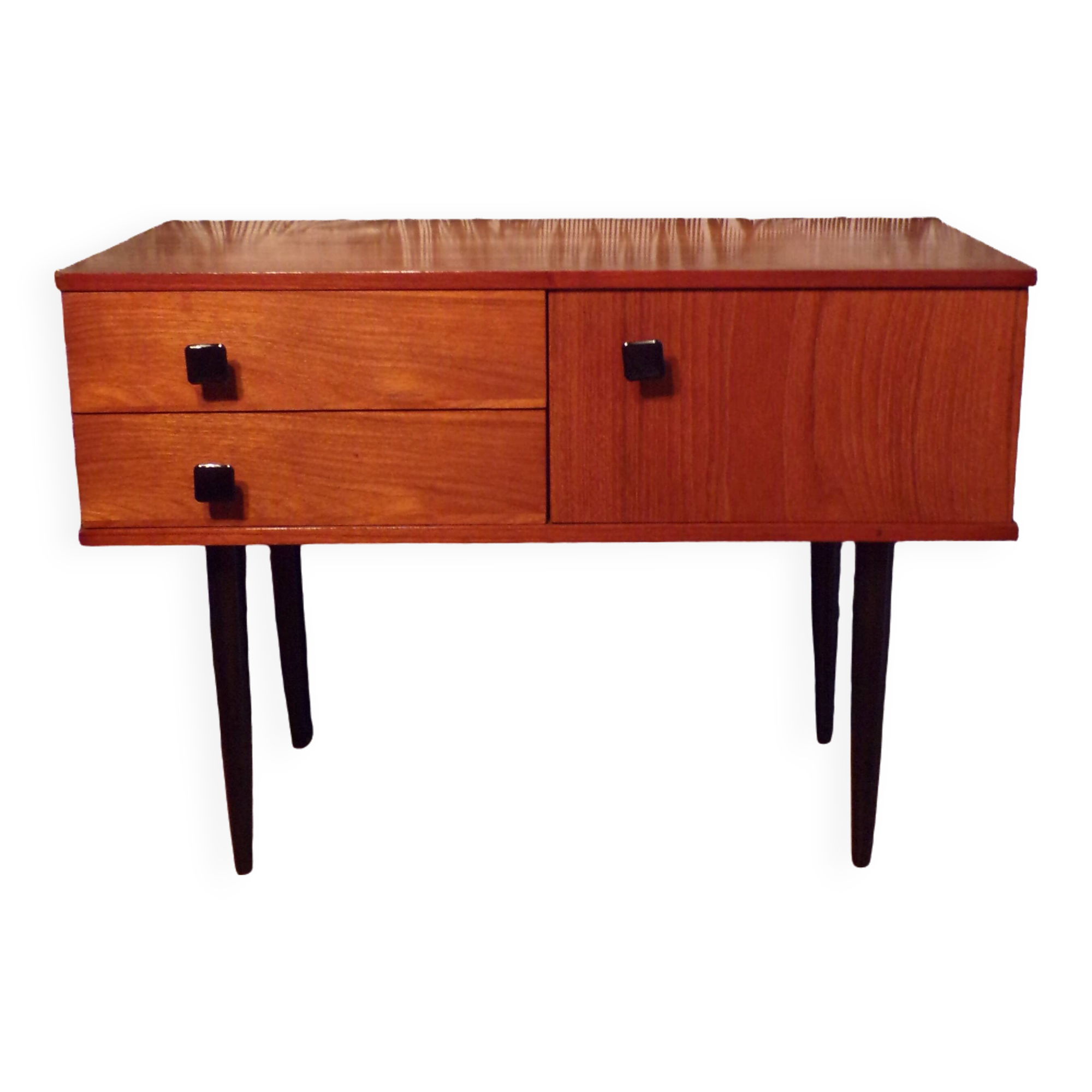 Mini teak sideboard with one door and two drawers