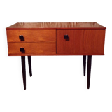 Mini teak sideboard with one door and two drawers