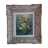 Table bouquet of flowers, oil on isorel