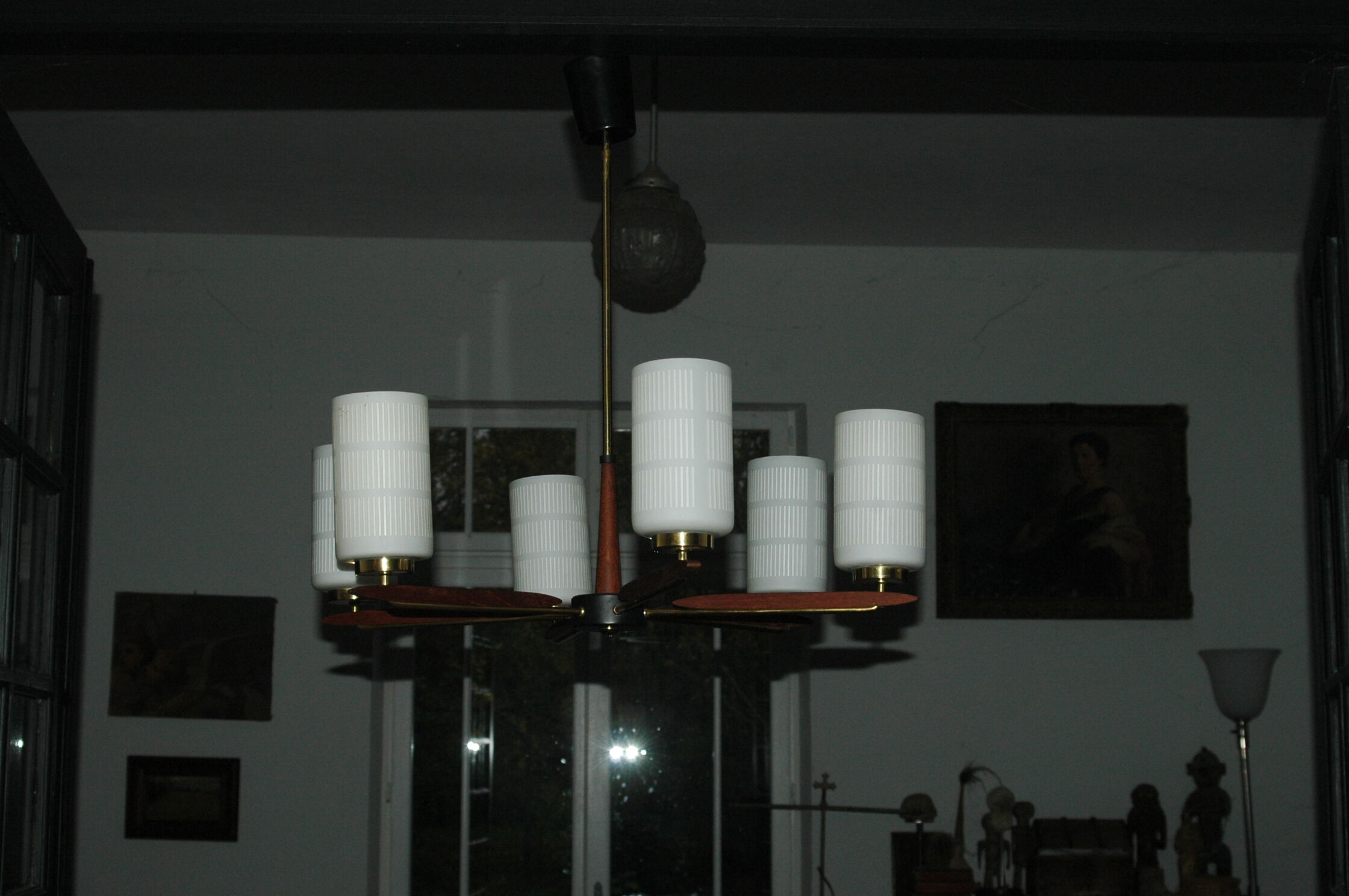 Lustre scandinave teck et laiton design 60's swedish teak and brass chandelier