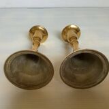 Pair of small brass tulip-shaped candlesticks