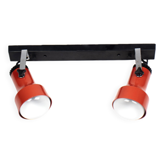 Vintage red two-light spot lamp from the 70s.