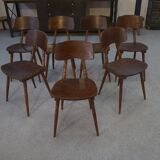 Set of 7 oak and beech plywood chairs