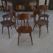 Set of 7 oak and beech plywood chairs