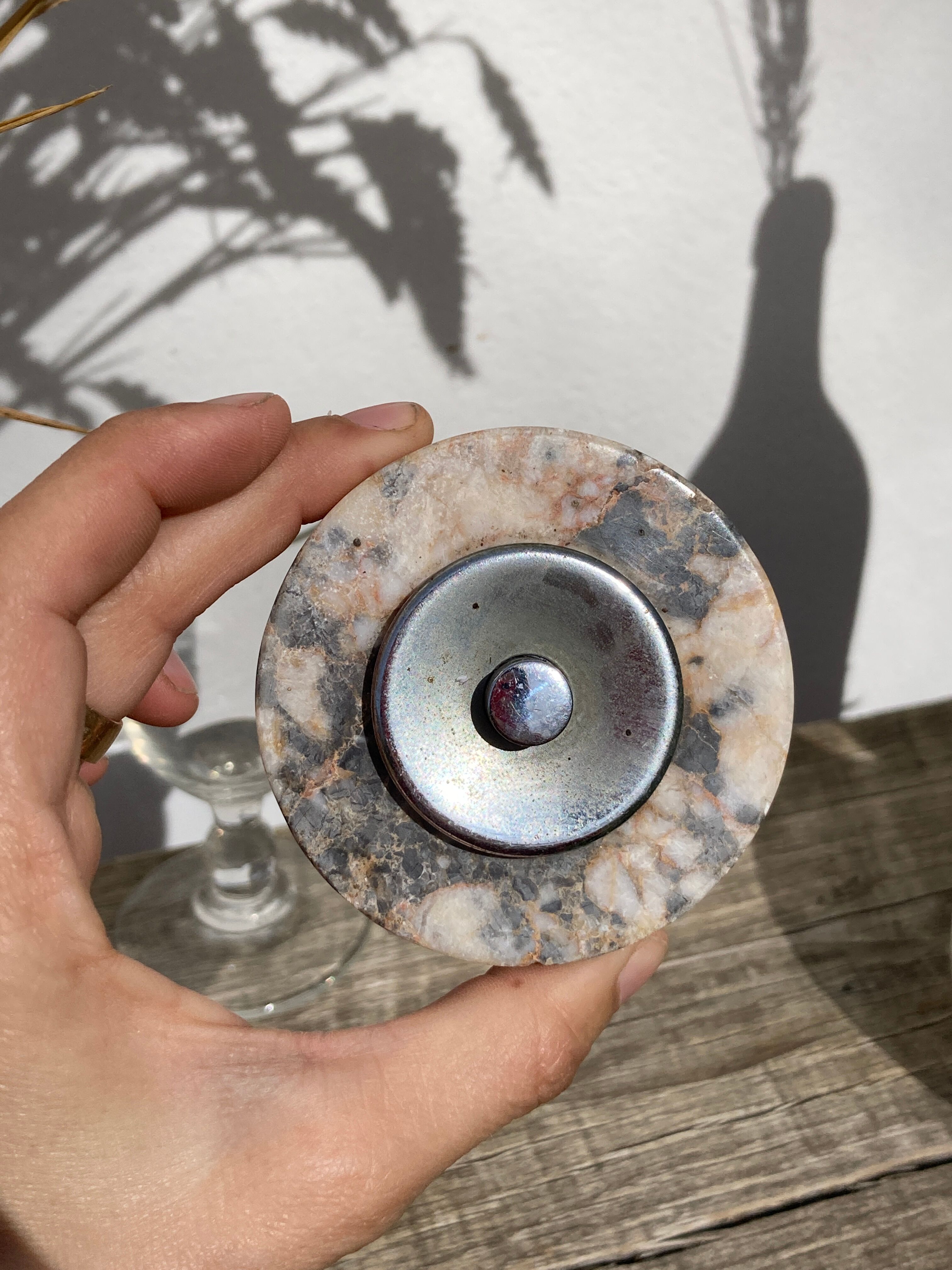 Antique doorbell or switch in marble and silver metal