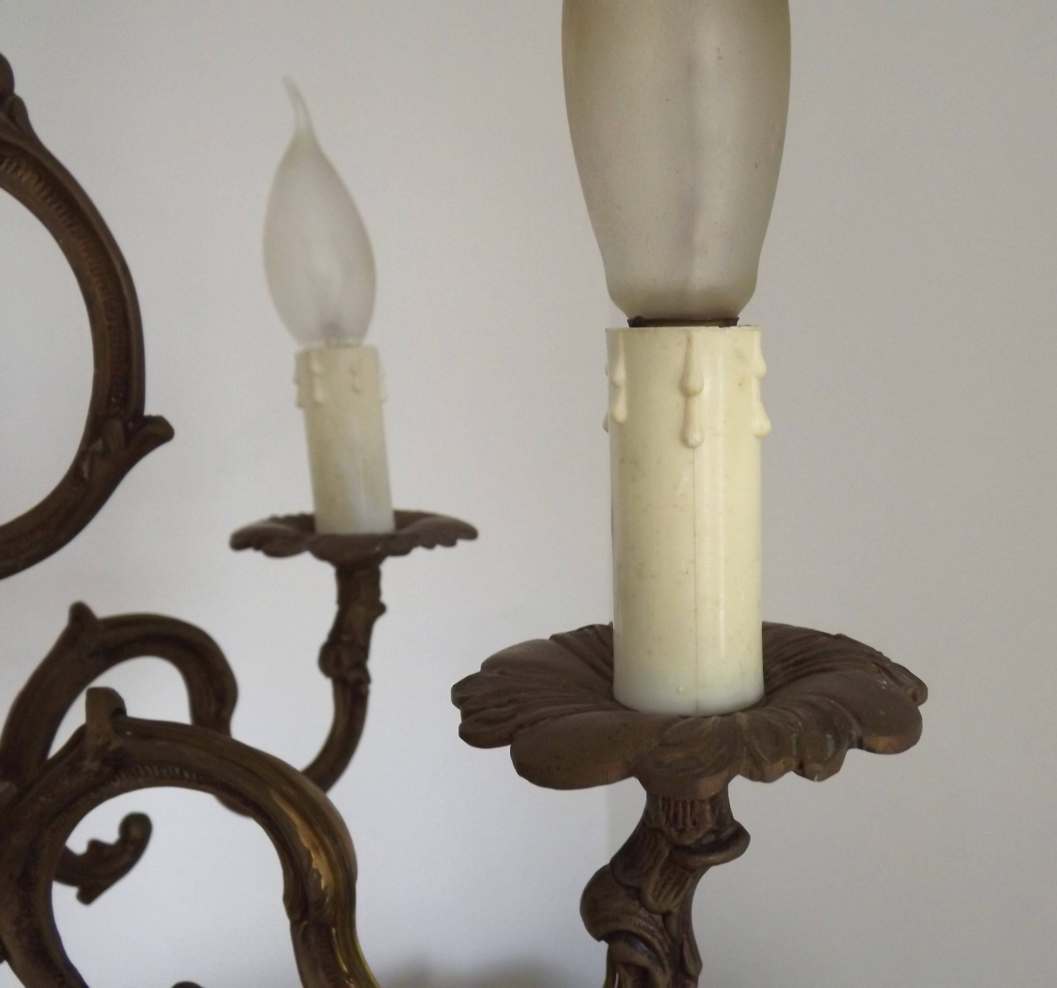 Elegant French Antique Bronze 5 Light 3 Sided Cage Style Chandelier
