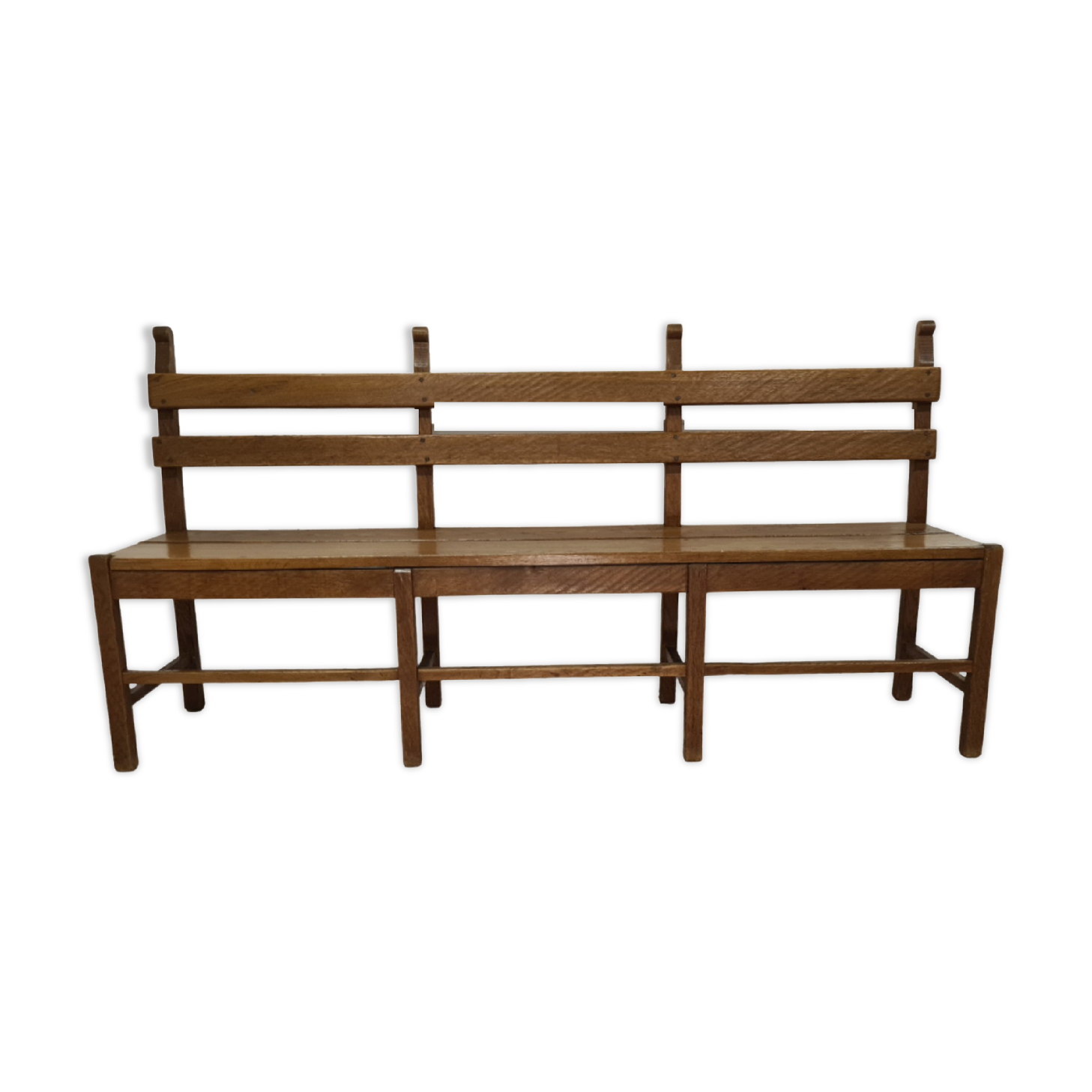 Solid oak brutalist robust bench, Netherlands 1950s