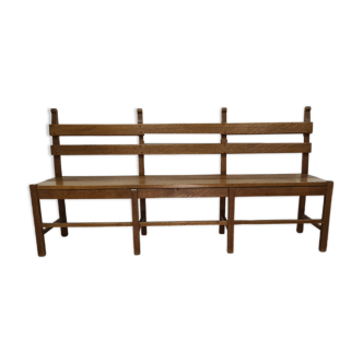 Solid oak brutalist robust bench, Netherlands 1950s