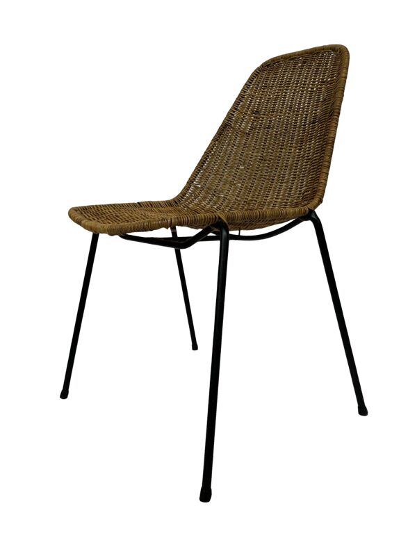 Chaise de bureau vintage en rotin Gian Franco Legler des années 1950