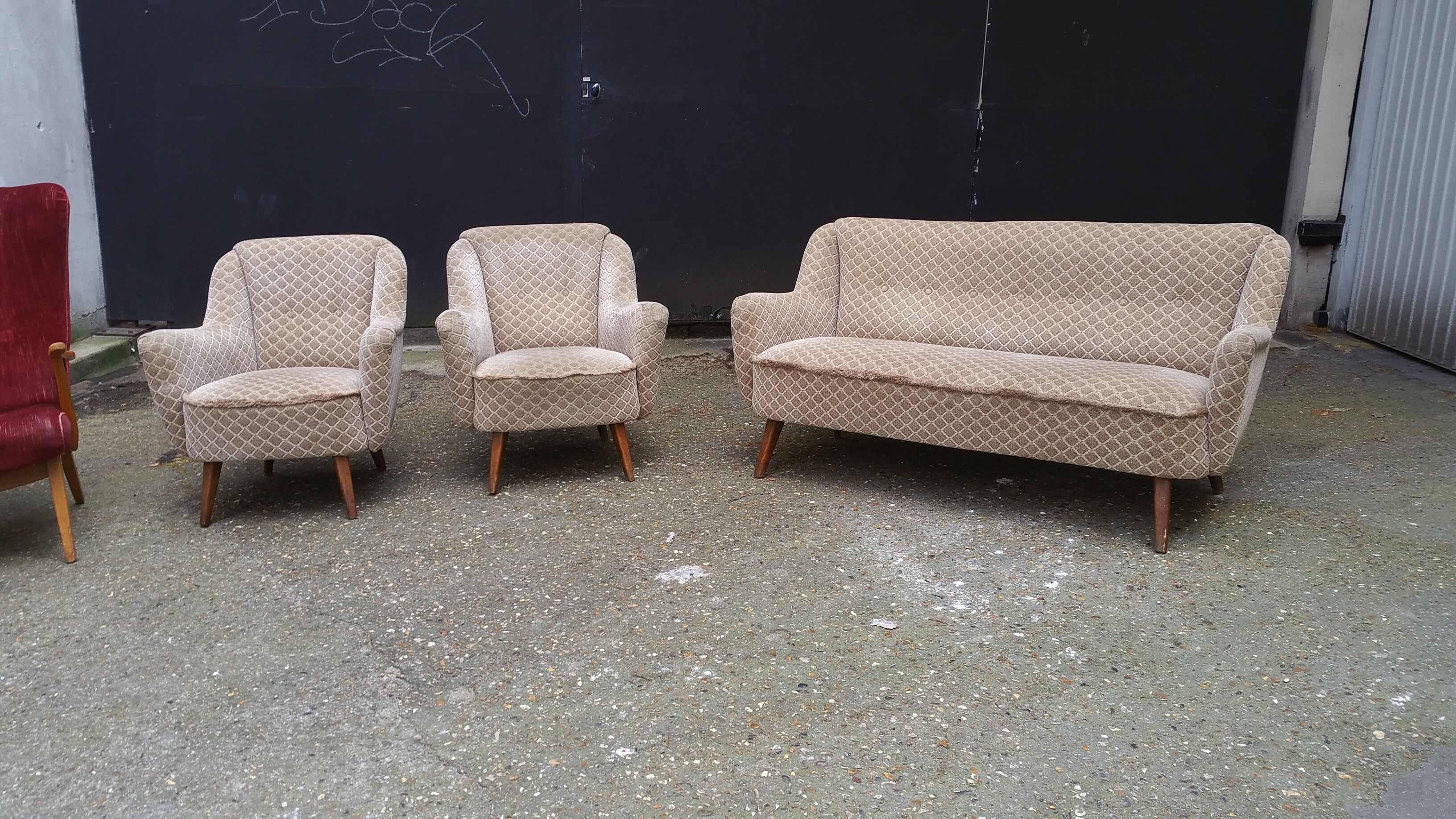 Set canapé sofa + 2 fauteuils années 50 60 d'epoque