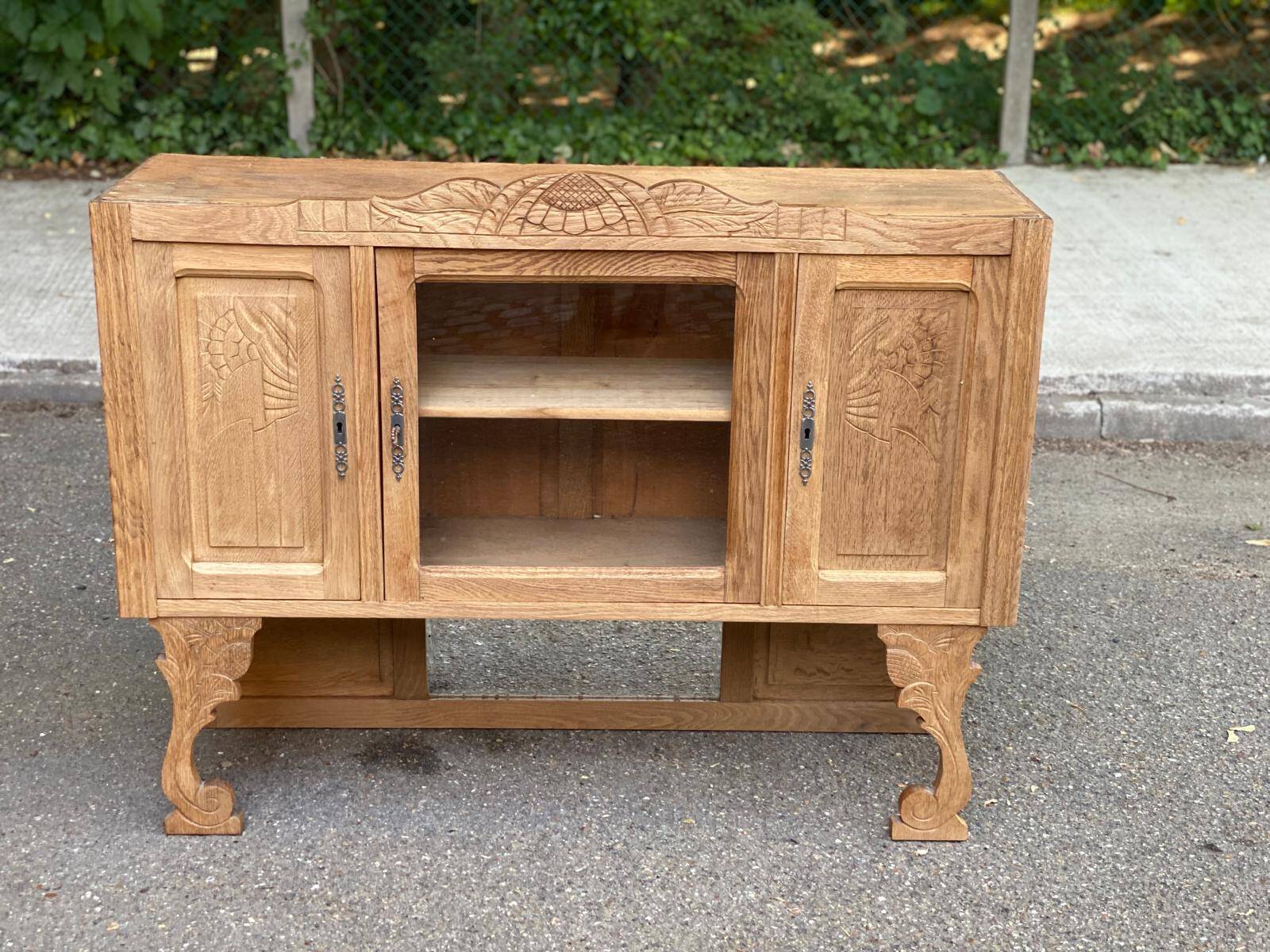 Vintage solid wood art deco 1950s display cabinet