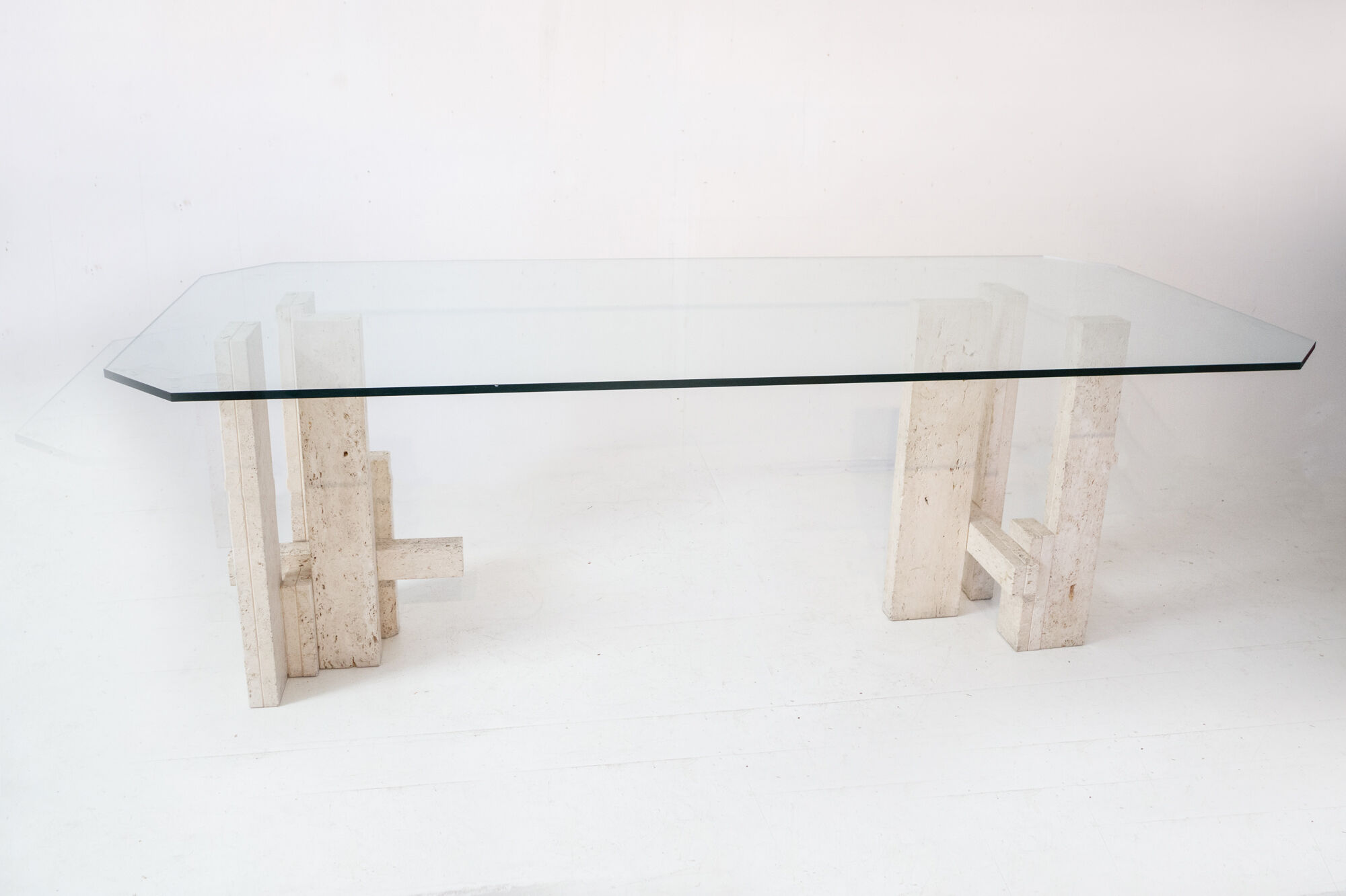Rare architectural travertine table by Willy Ballez