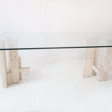 Rare architectural travertine table by Willy Ballez