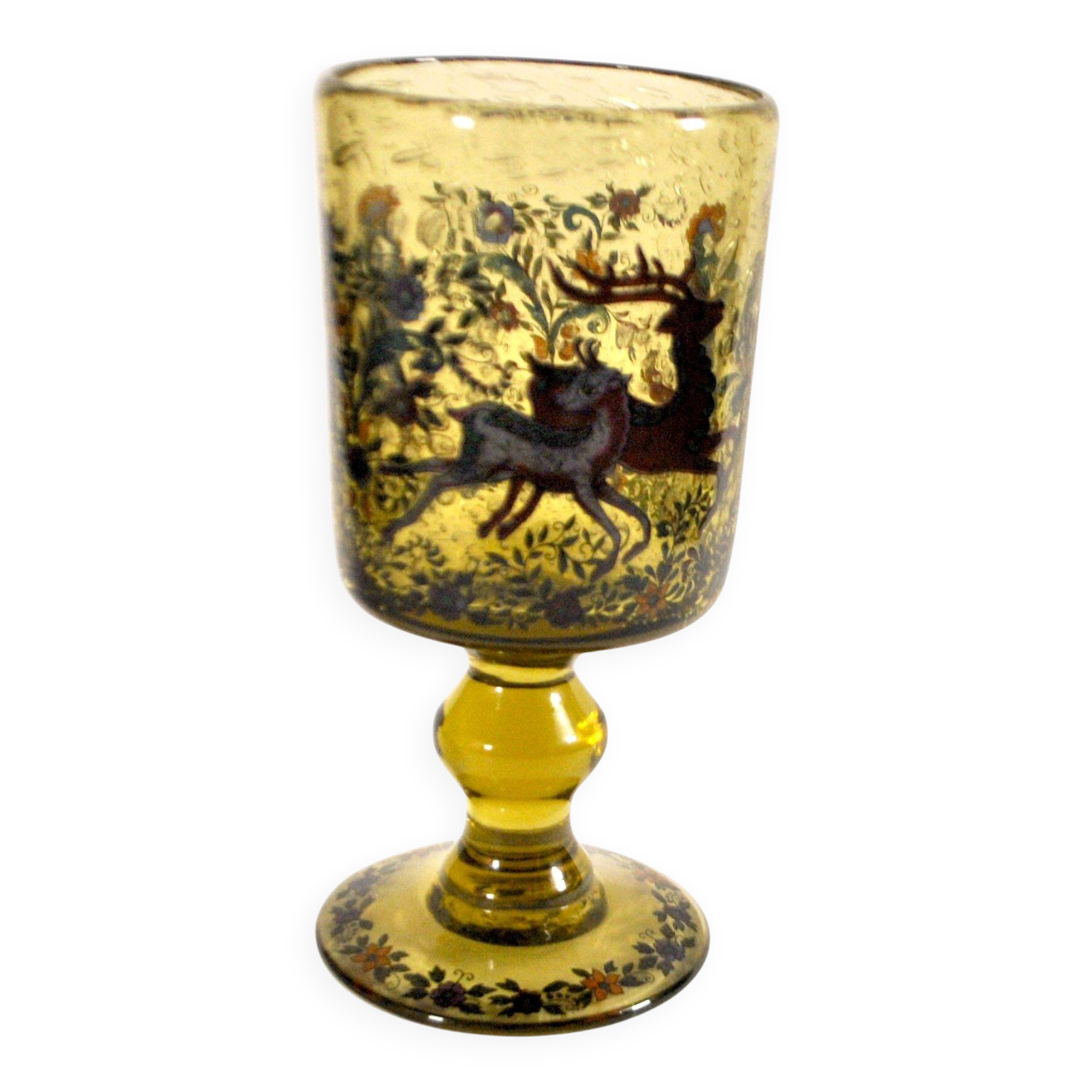 Roemer glass in bubble glass, enamelled, hunter Alfred TAUBE VOHENSTRAUSS Germany