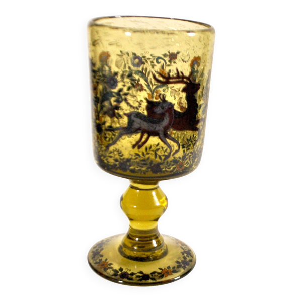 Verre Roemer en verre bullé émaillé chasseur Alfred TAUBE VOHENSTRAUSS Allemagne