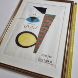 Abstract composition, original drawing signed Contreras, 1980s, 32 x 42 cm framed under glass