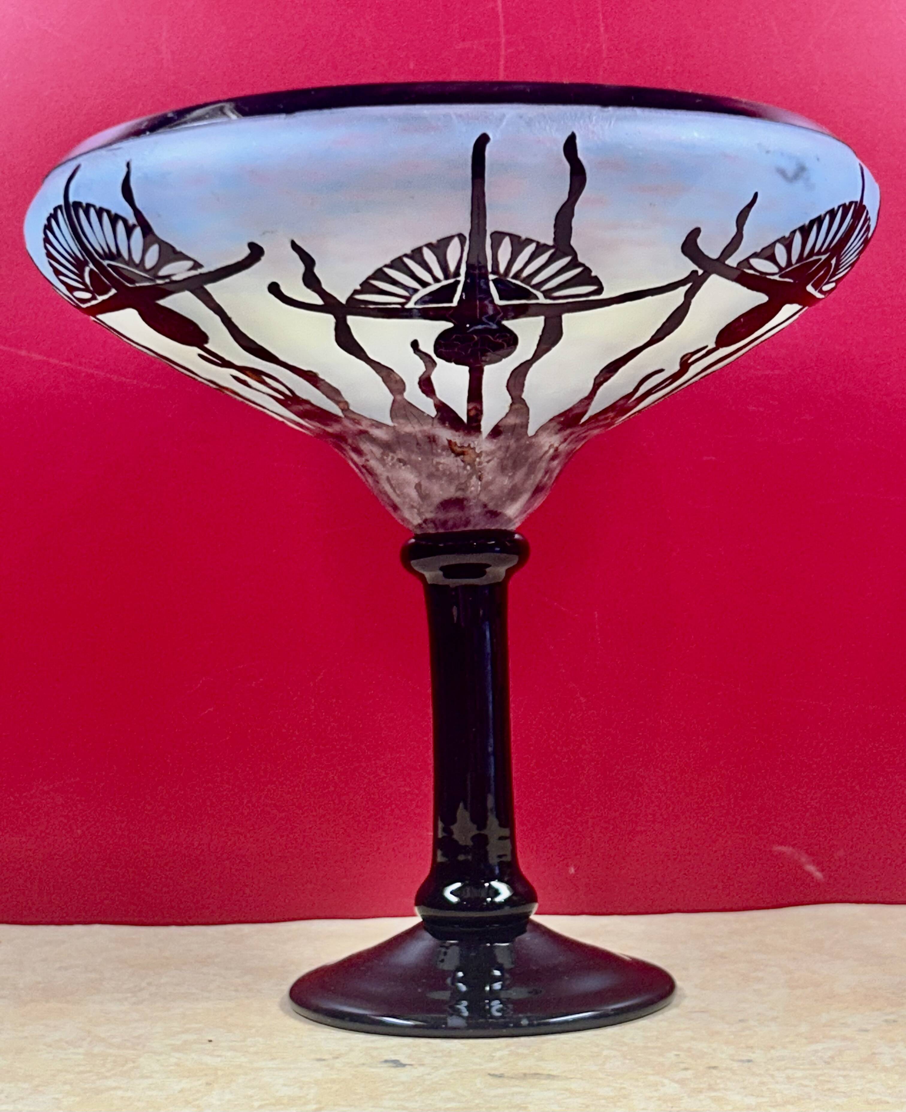 Large plant bowl vase of Thistles Signed Le Verre Français Art Nouveau 192