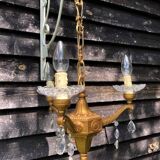 Gilt French Chandelier: Neo Classical 3-Branch Crystal Pendant Light