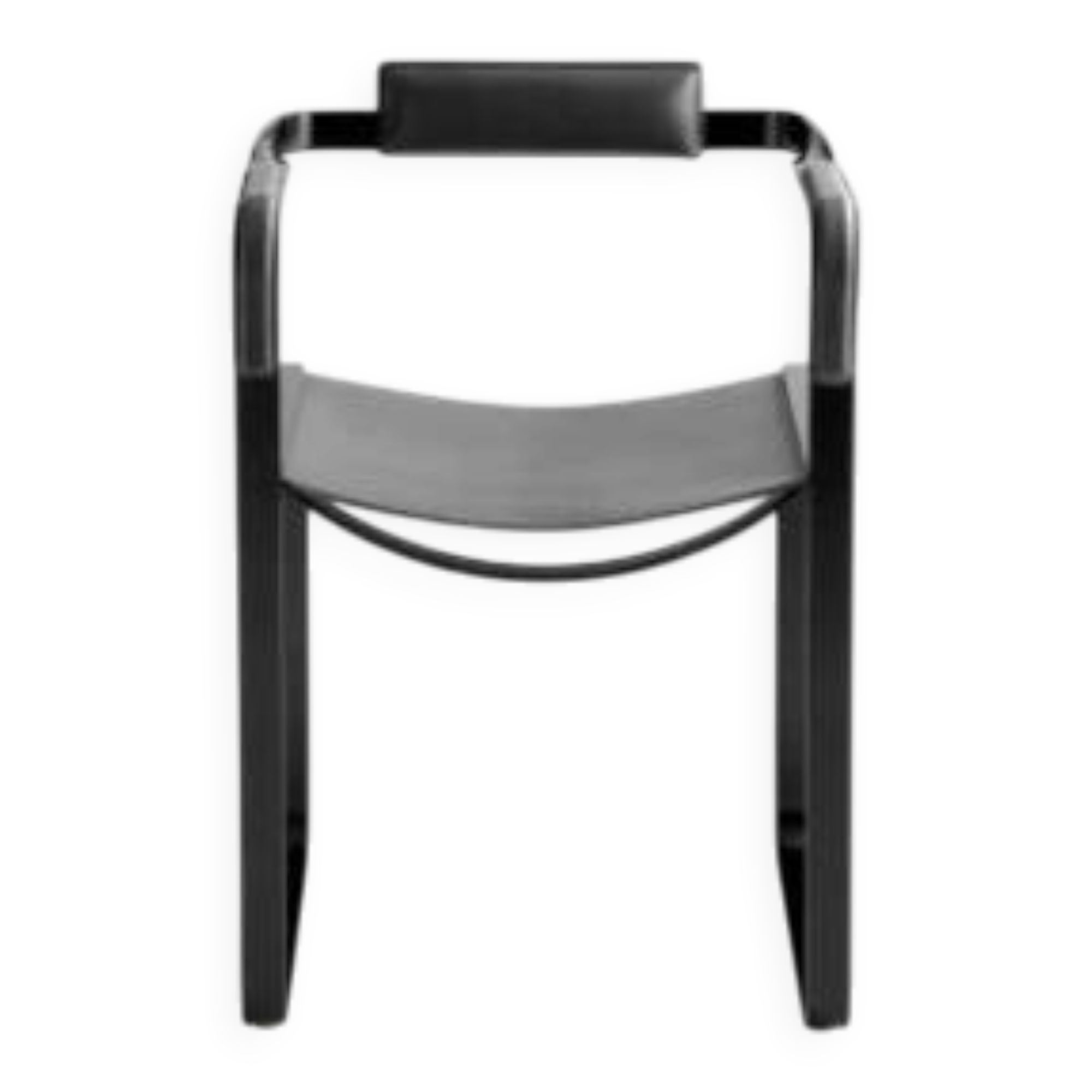 Armchair, smoked black steel and black leather, contemporary style.