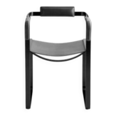 Armchair, smoked black steel and black leather, contemporary style.
