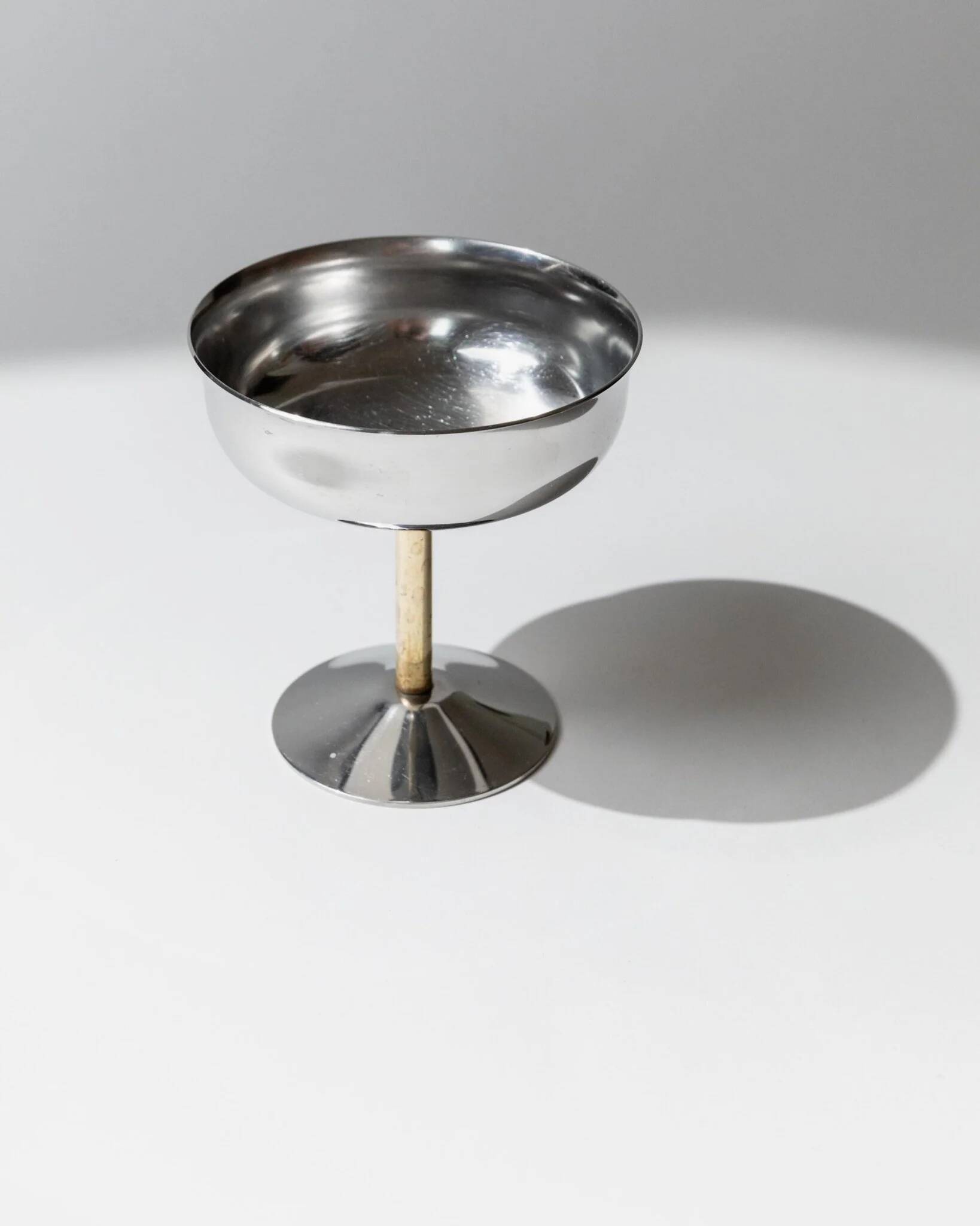 Set of 6 Vintage Champagne Bowls: Argent Stainless Steel with Golden Stem – Italian 1970s Retro Tableware