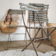 Patinated garden folding chairs - metal and wood -