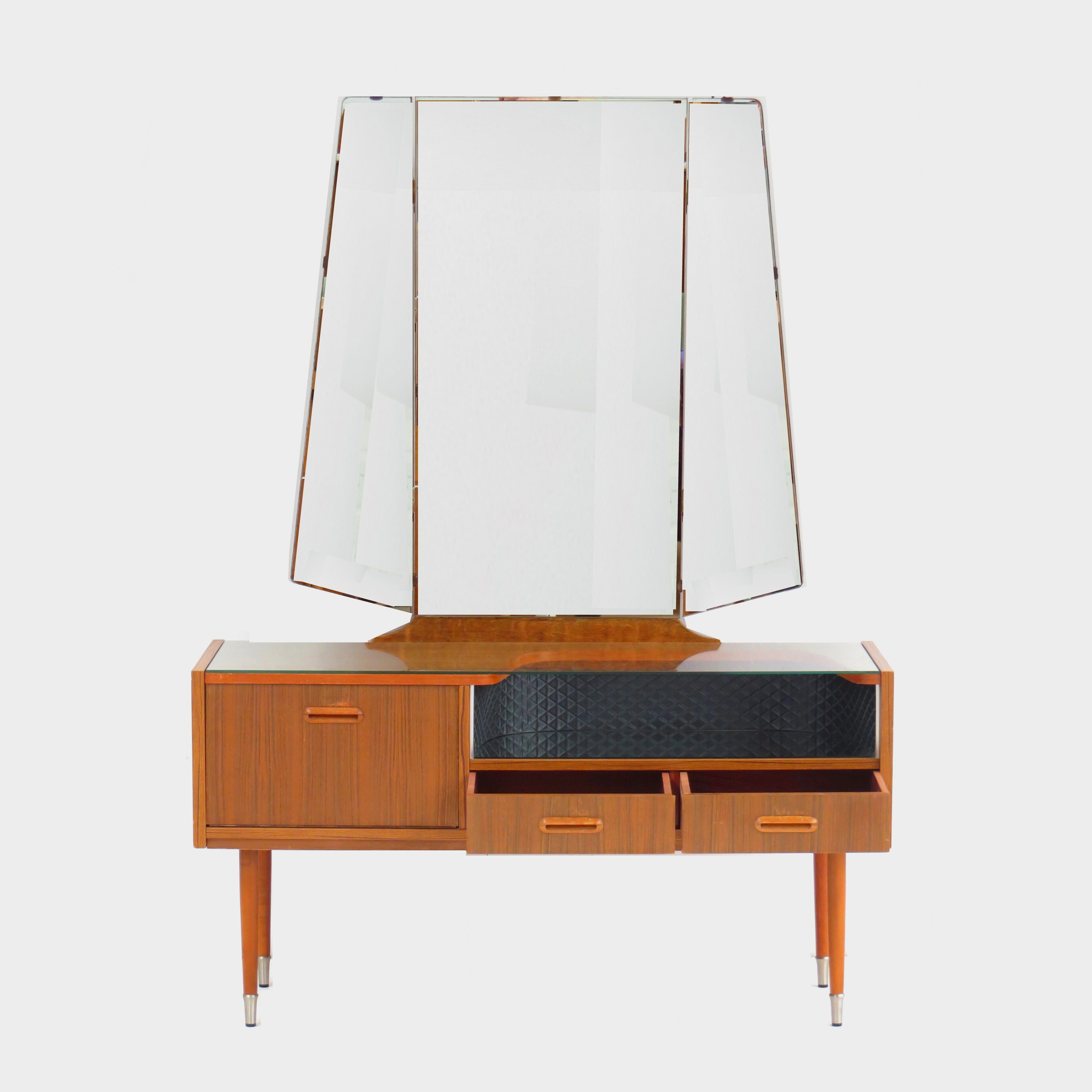 Vintage mid century dressing table with folding mirror, 1950s-1960s