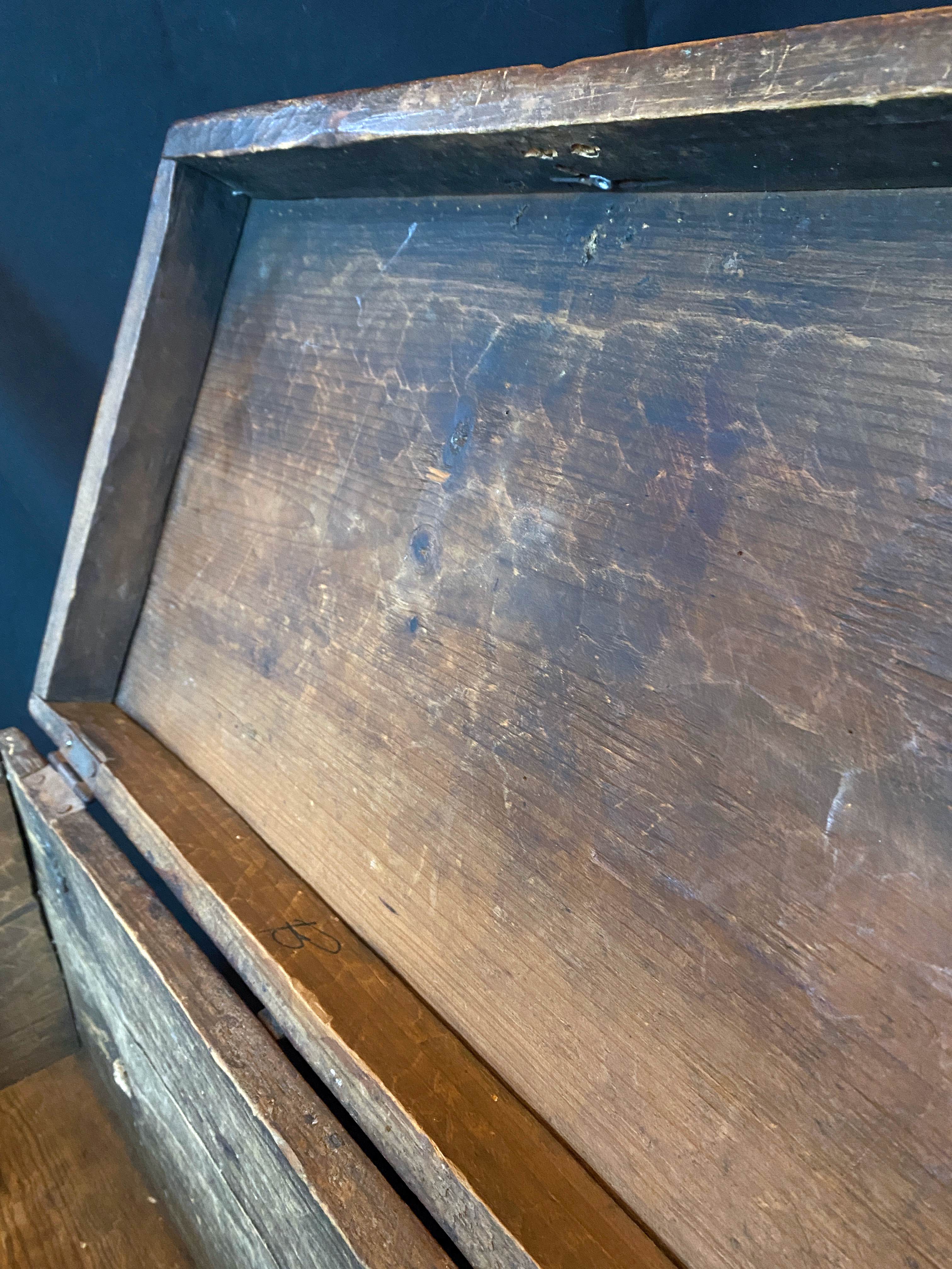 Old wooden chest with carved rosettes regionalism folk art