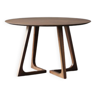 Table à manger unique 4 places en bois massif ronde nordique moderne, table de cuisine et de salon minimaliste.