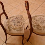 Pair of Louis XV chairs – carved wood & antique upholstery – late 19th century