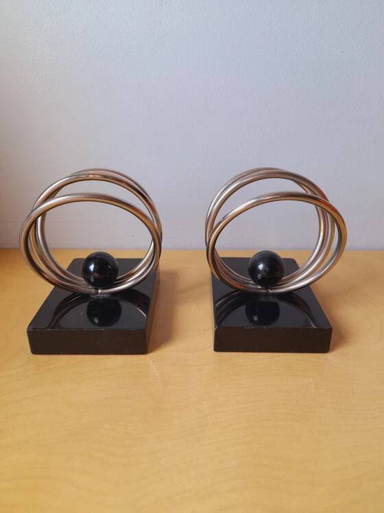 Bookends in marble and chrome metal