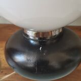 Vintage table lamp, white opaline globe, wooden base