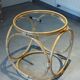 Table basse en rotin, bambou et verre, Design Space Age Vintage